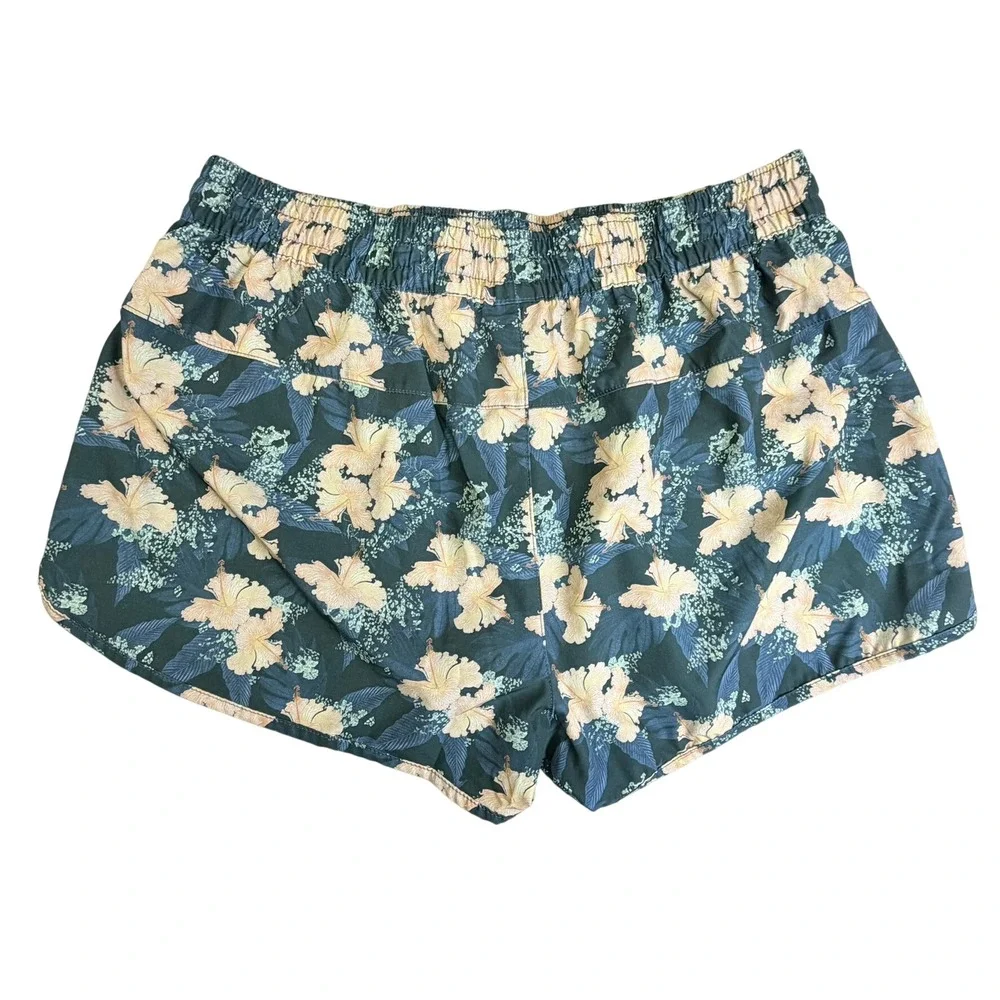 Guy Harvey Board Shorts Women XL Green Floral Hibiscus Drawstring Elastic Waist